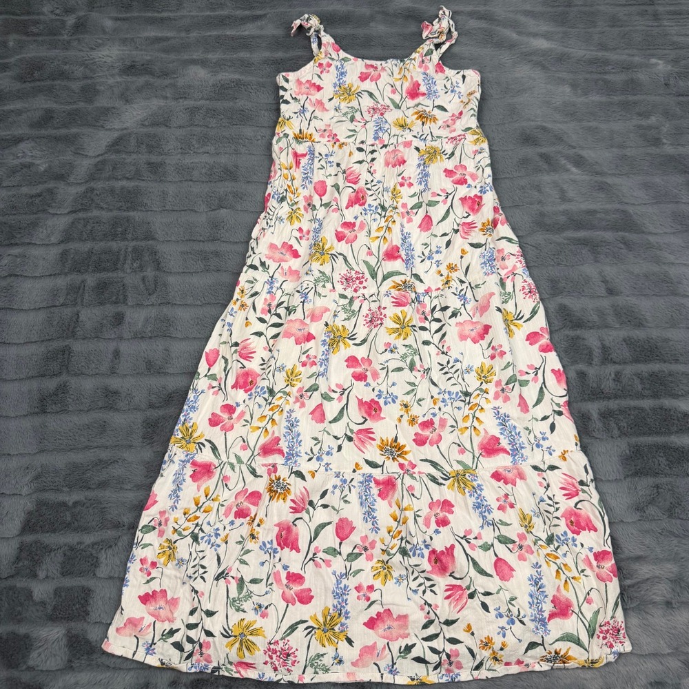 Old Navy Floral Tiered Maxi Dress White Pink Yellow Blue Tie Strap Size M (8)